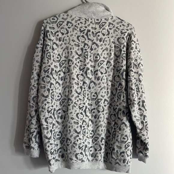 Aerie Good Vibes Oversized Quarter Zip Sweatshirt XS Leopard Animal Print - Picture 3 of 6